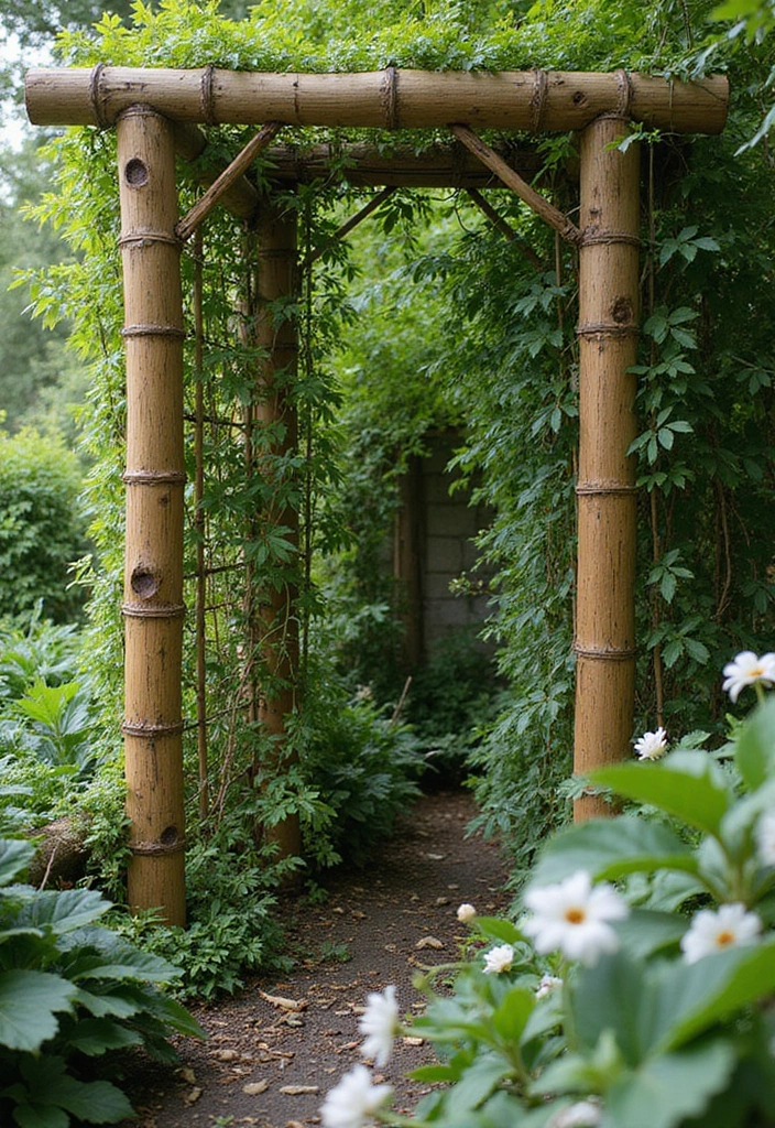 25+ Overhead Trellis Ideas That Add Shade and Dimension - 4. Rustic Bamboo Trellis