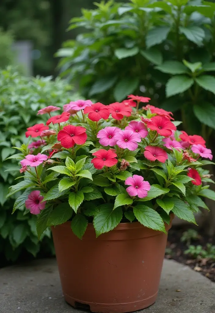 25+ Part Shade Planter Ideas for Lush Growth 44 25+ Part Shade Planter Ideas for Lush Growth - 8. Glorious Impatiens