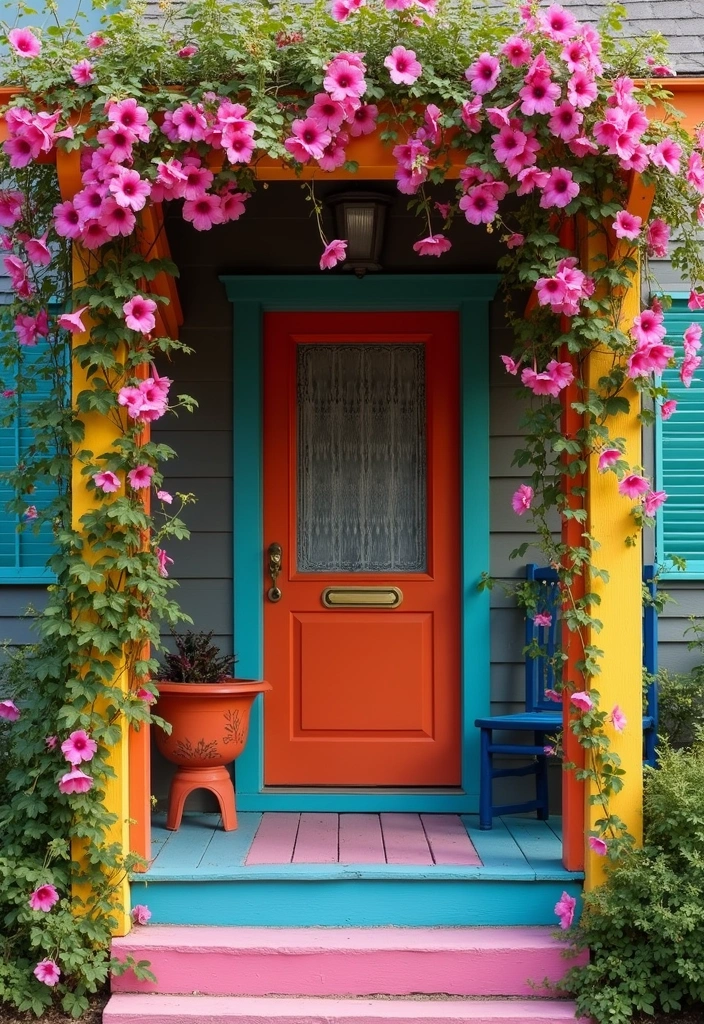 25+ Porch Trellis Ideas That Add Shade and Greenery - 15. Colorful Painted Trellis
