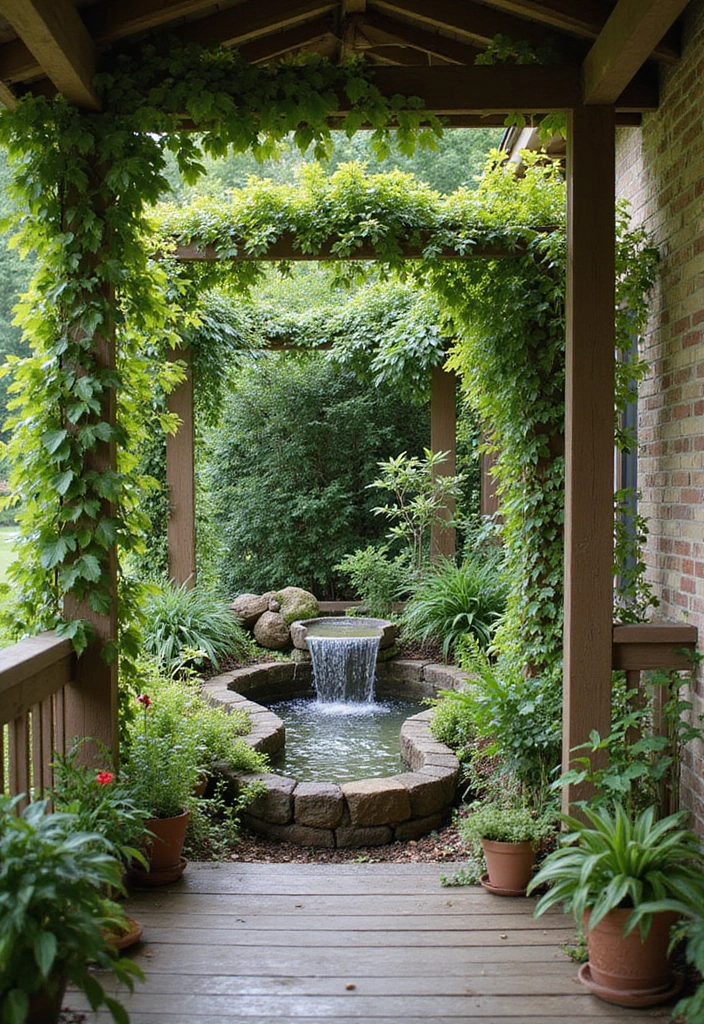 25+ Porch Trellis Ideas That Add Shade and Greenery - 19. Trellis with Water Feature