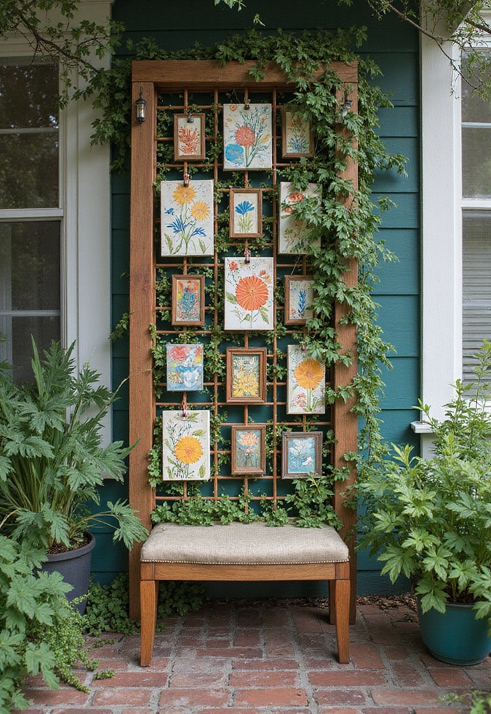 25+ Porch Trellis Ideas That Add Shade and Greenery - 24. Vertical Trellis with Trellis Art