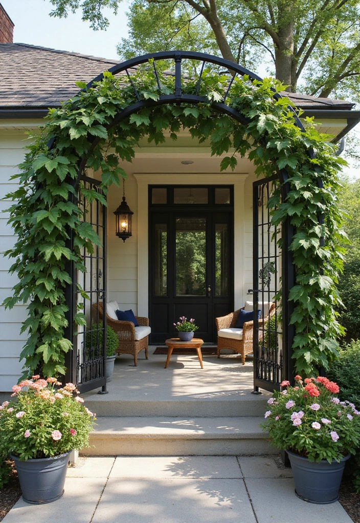 25+ Porch Trellis Ideas That Add Shade and Greenery - 3. Elegant Metal Trellis