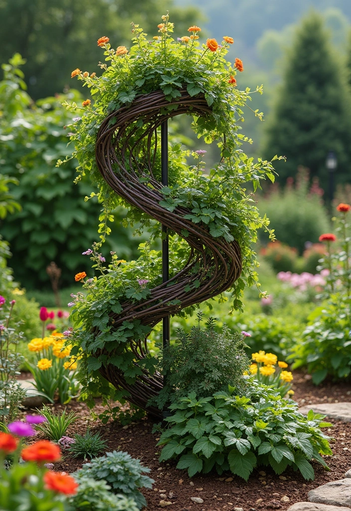 25+ Raised Bed Trellis Ideas to Maximize Garden Space - 22. Spiral Trellis