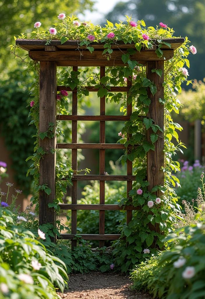 25+ Raised Bed Trellis Ideas to Maximize Garden Space - 6. Reclaimed Wood Trellis