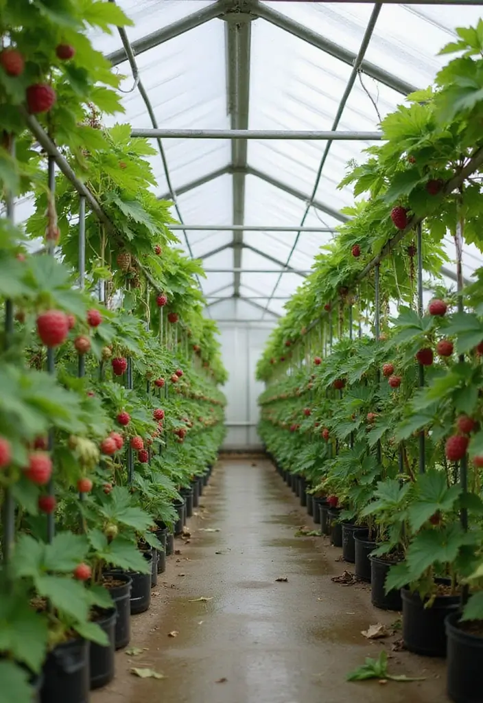 25+ Raspberry Trellis Ideas for a Healthy Organized Harvest - 12. Greenhouse Trellis for a Controlled Environment