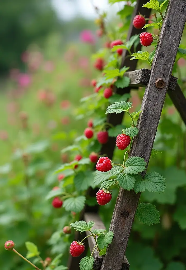 25+ Raspberry Trellis Ideas for a Healthy Organized Harvest - 13. Ladder Trellis for a Unique Height Approach