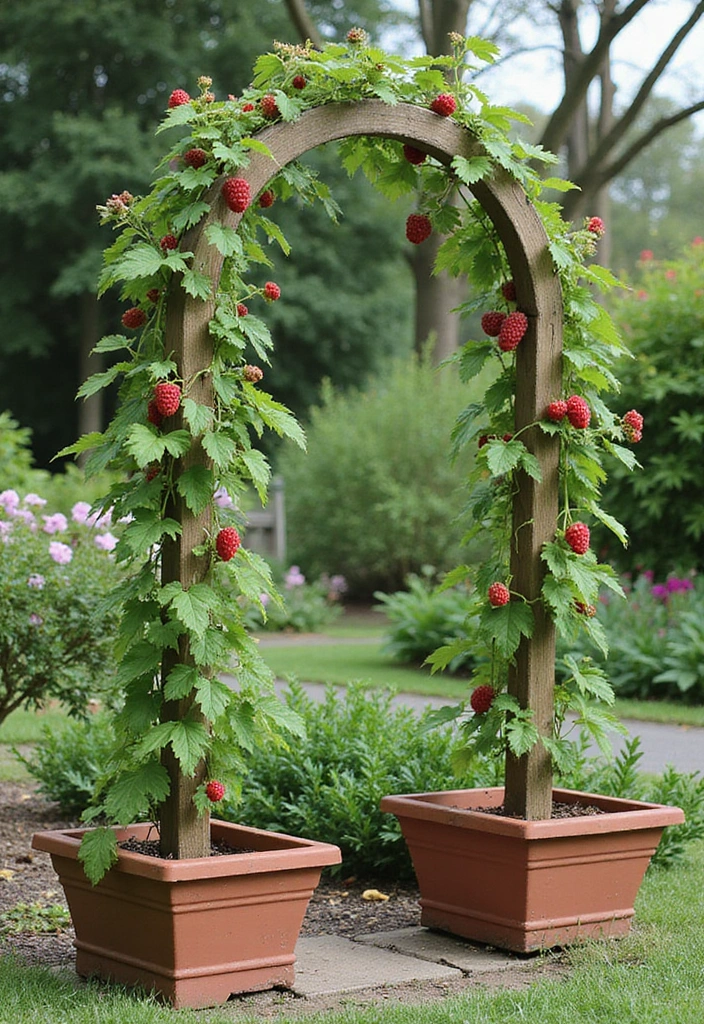 25+ Raspberry Trellis Ideas for a Healthy Organized Harvest - 14. Classic Arched Garden Trellis with Planters