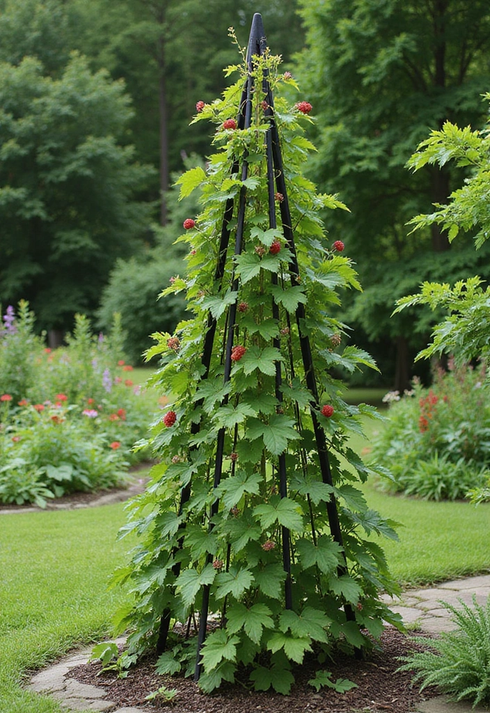 25+ Raspberry Trellis Ideas for a Healthy Organized Harvest - 8. Trellis Obelisk for Added Height
