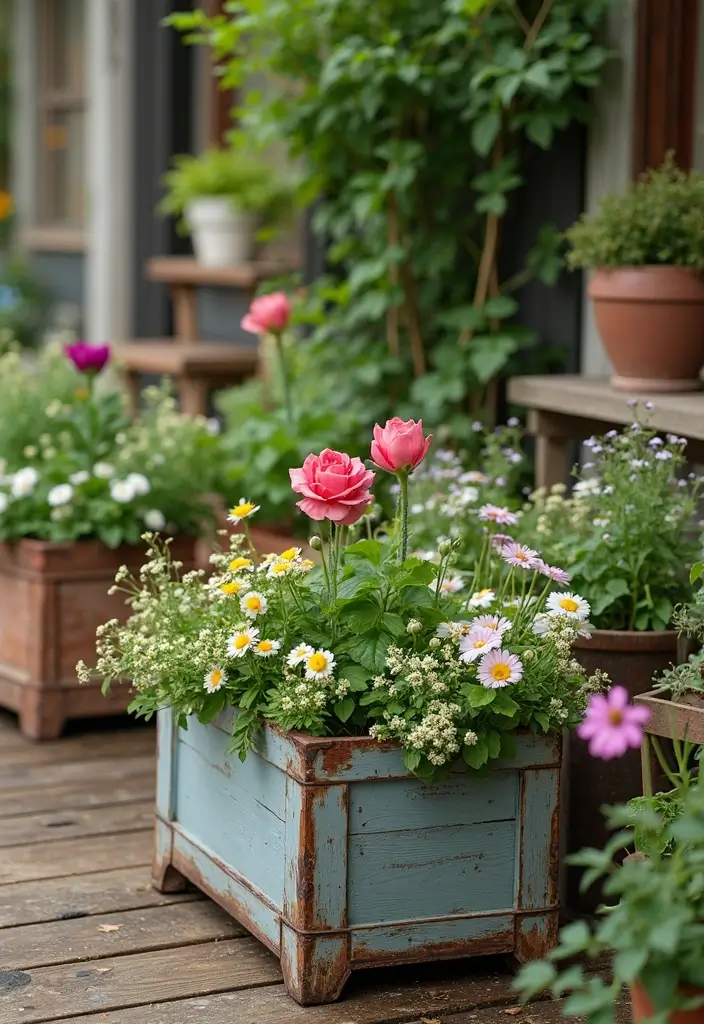 25+ Rectangle Planter Ideas for Modern Garden Design - 11. Rustic Vintage Planters