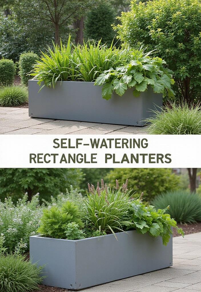 25+ Rectangle Planter Ideas for Modern Garden Design - 12. Self-Watering Planters