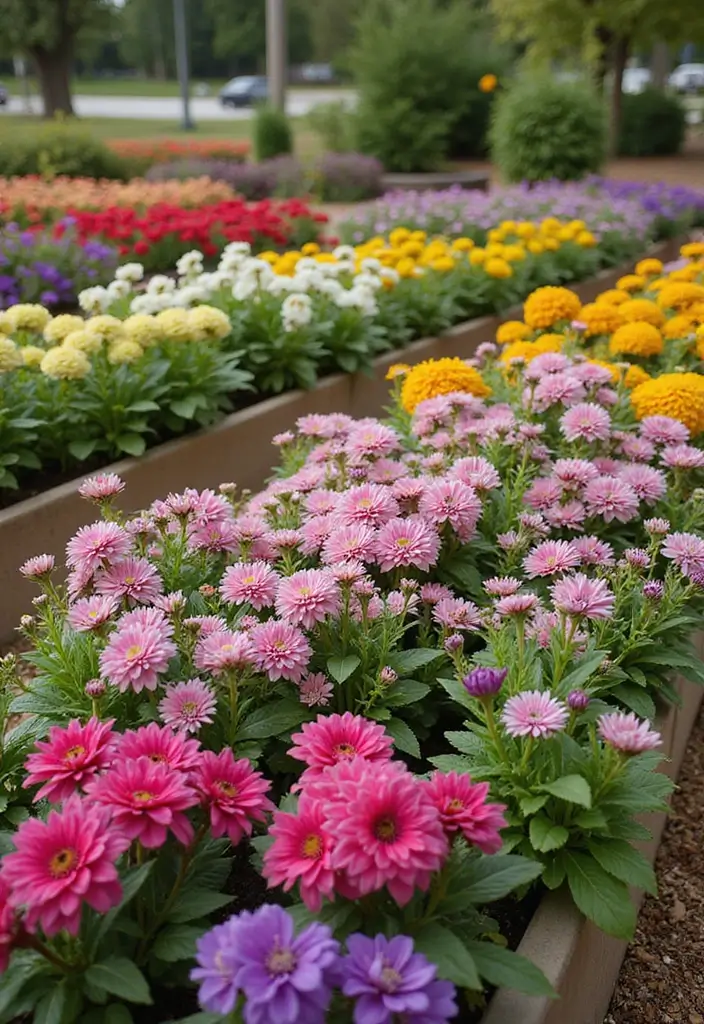 25+ Rectangle Planter Ideas for Modern Garden Design - 18. Seasonal Flower Bed Planters