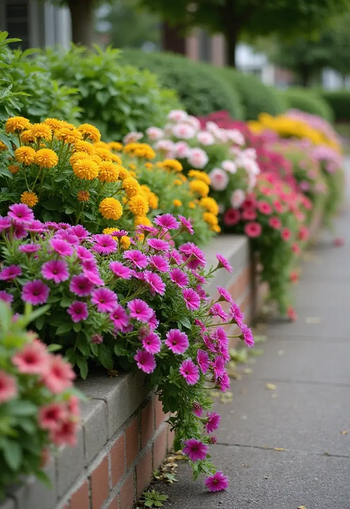 25+ Retaining Wall Planter Ideas That Add Green Layers - 1. Cascading Flower Planters