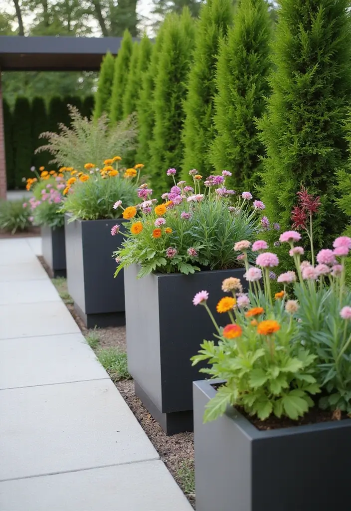 25+ Retaining Wall Planter Ideas That Add Green Layers - 10. Contemporary Metal Planters