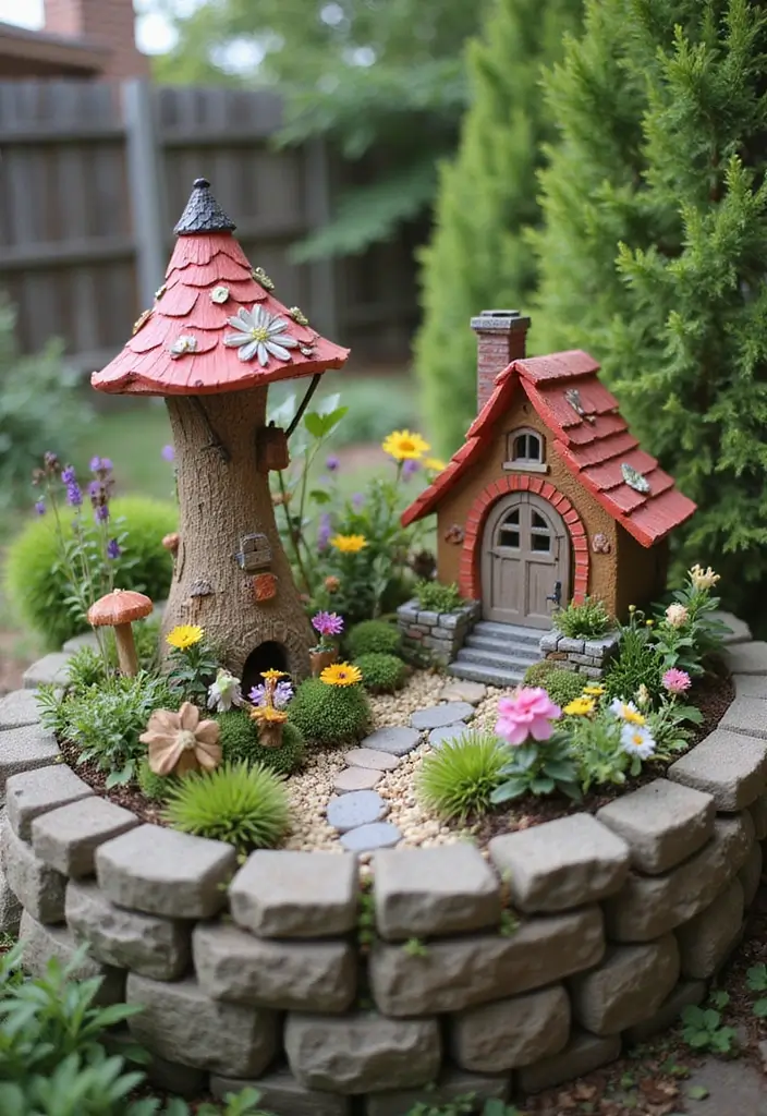 25+ Retaining Wall Planter Ideas That Add Green Layers - 11. Whimsical Fairy Garden