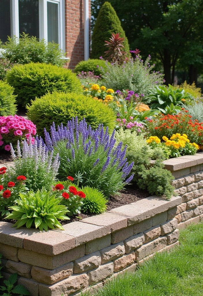 25+ Retaining Wall Planter Ideas That Add Green Layers - 13. Mixed Perennial Borders