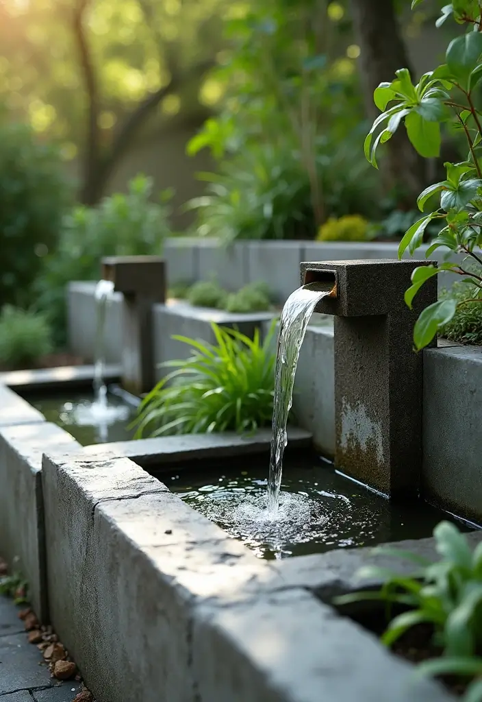 25+ Retaining Wall Planter Ideas That Add Green Layers - 18. Container Water Features