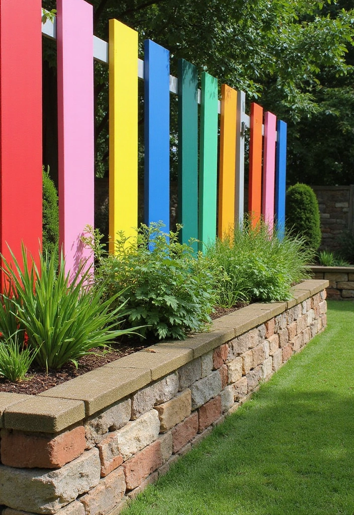 25+ Retaining Wall Planter Ideas That Add Green Layers - 22. Colorful Vertical Panels