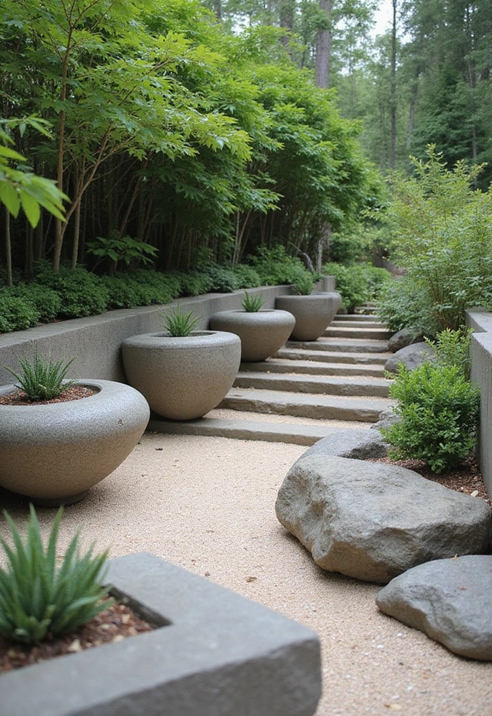 25+ Retaining Wall Planter Ideas That Add Green Layers - 25. Zen Garden Elements