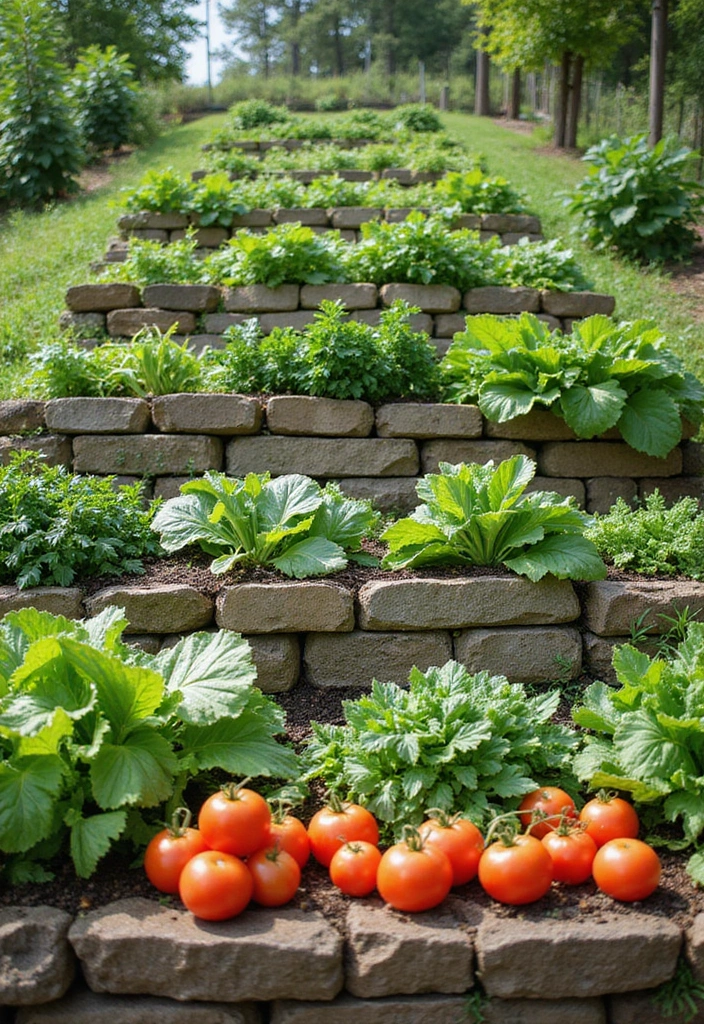 25+ Retaining Wall Planter Ideas That Add Green Layers - 7. Tiered Vegetable Gardens