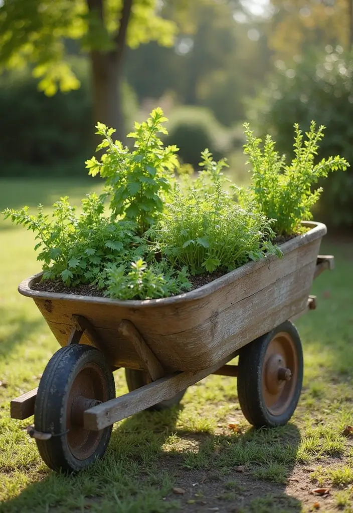 25+ Rustic Wheelbarrow Planter Ideas Full of Vintage Charm 1 25+ Rustic Wheelbarrow Planter Ideas Full of Vintage Charm - 1. Classic Wooden Wheelbarrow with Herb Garden
