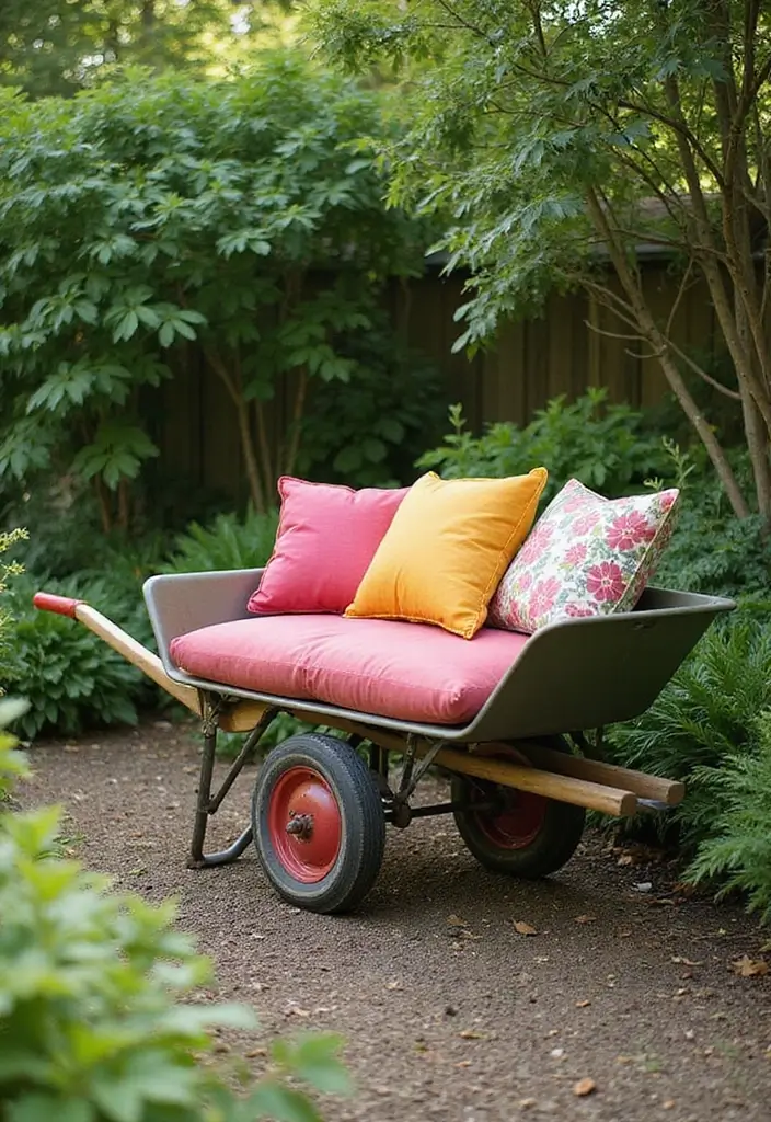 25+ Rustic Wheelbarrow Planter Ideas Full of Vintage Charm 67 25+ Rustic Wheelbarrow Planter Ideas Full of Vintage Charm - 11. Wheelbarrow Garden Seating Arrangement