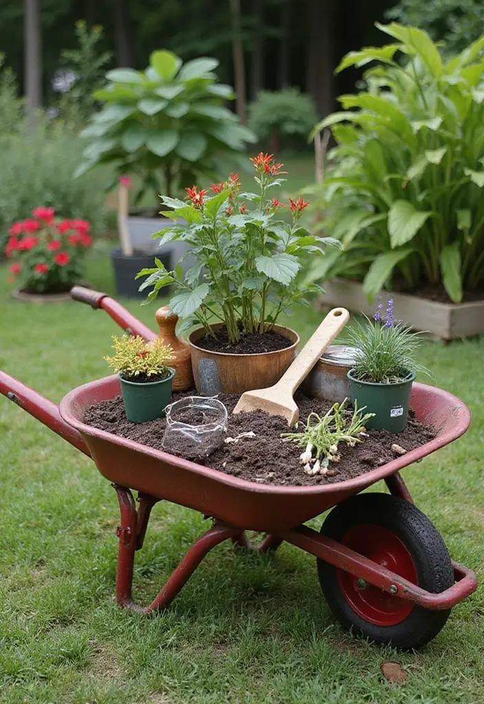 25+ Rustic Wheelbarrow Planter Ideas Full of Vintage Charm 86 25+ Rustic Wheelbarrow Planter Ideas Full of Vintage Charm - 14. Wheelbarrow as a Planting Station