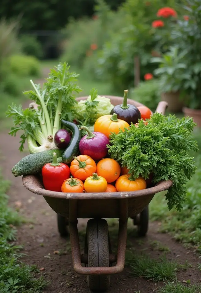 25+ Rustic Wheelbarrow Planter Ideas Full of Vintage Charm 100 25+ Rustic Wheelbarrow Planter Ideas Full of Vintage Charm - 16. Wheelbarrow Planter with Mixed Vegetables