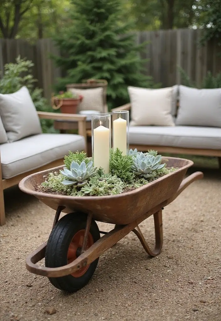 25+ Rustic Wheelbarrow Planter Ideas Full of Vintage Charm 154 25+ Rustic Wheelbarrow Planter Ideas Full of Vintage Charm - 24. Wheelbarrow as a Rustic Coffee Table