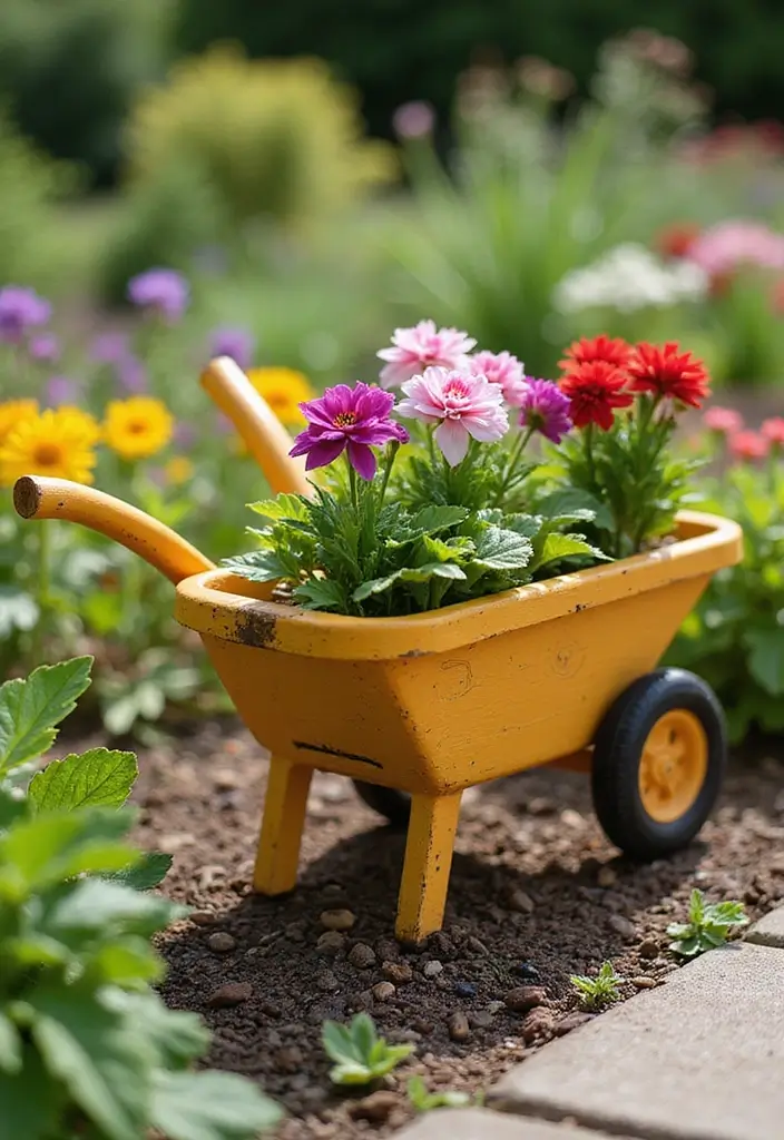 25+ Rustic Wheelbarrow Planter Ideas Full of Vintage Charm 34 25+ Rustic Wheelbarrow Planter Ideas Full of Vintage Charm - 6. Mini Wheelbarrow for Children’s Garden