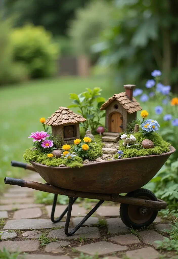 25+ Rustic Wheelbarrow Planter Ideas Full of Vintage Charm 48 25+ Rustic Wheelbarrow Planter Ideas Full of Vintage Charm - 8. Wheelbarrow Planter with Fairy Garden