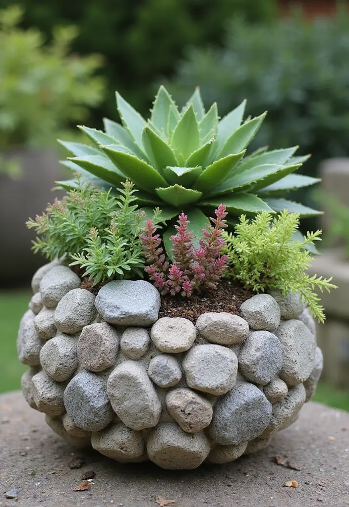 25+ Sedum Planter Ideas That Are Low-Maintenance and Pretty - 23. Sedum Cobble Planters
