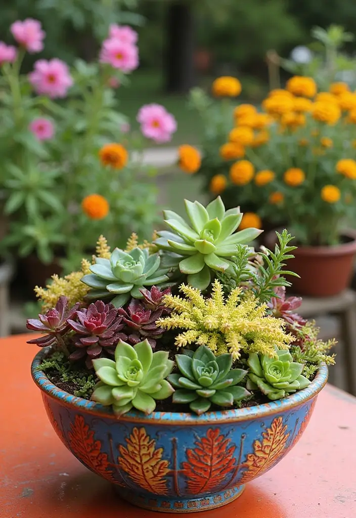 25+ Sedum Planter Ideas That Are Low-Maintenance and Pretty - 7. Colorful Succulent Bowls