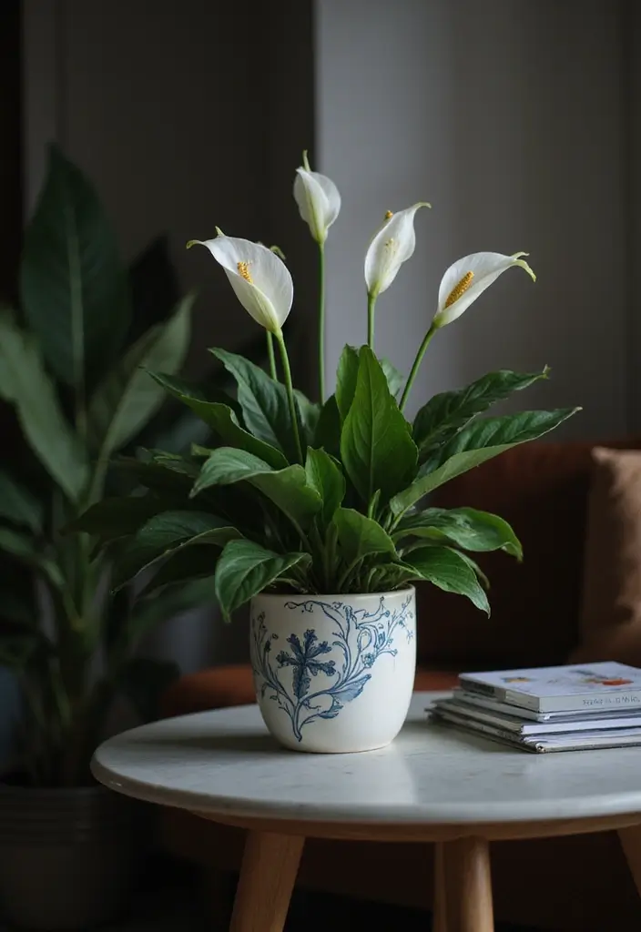 25+ Shady Planter Ideas That Thrive Without Full Sun - 5. Calming Peace Lily Planters