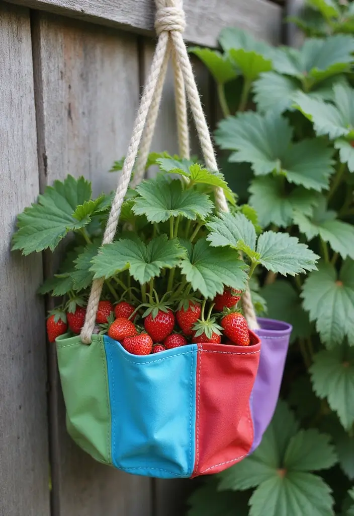 25+ Strawberry Planter Ideas for Sweet and Easy Harvests - 13. Hanging Strawberry Planter Bags