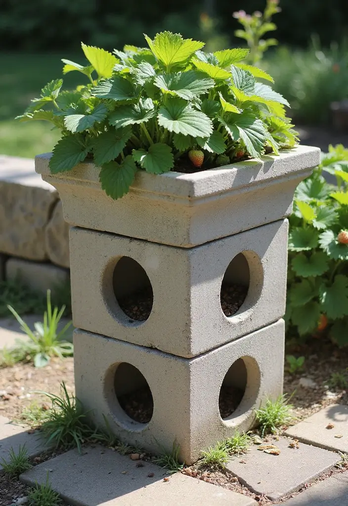 25+ Strawberry Planter Ideas for Sweet and Easy Harvests - 14. Concrete Blocks Planters