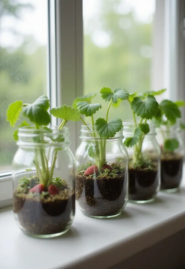 25+ Strawberry Planter Ideas for Sweet and Easy Harvests - 19. Glass Jar Terrariums