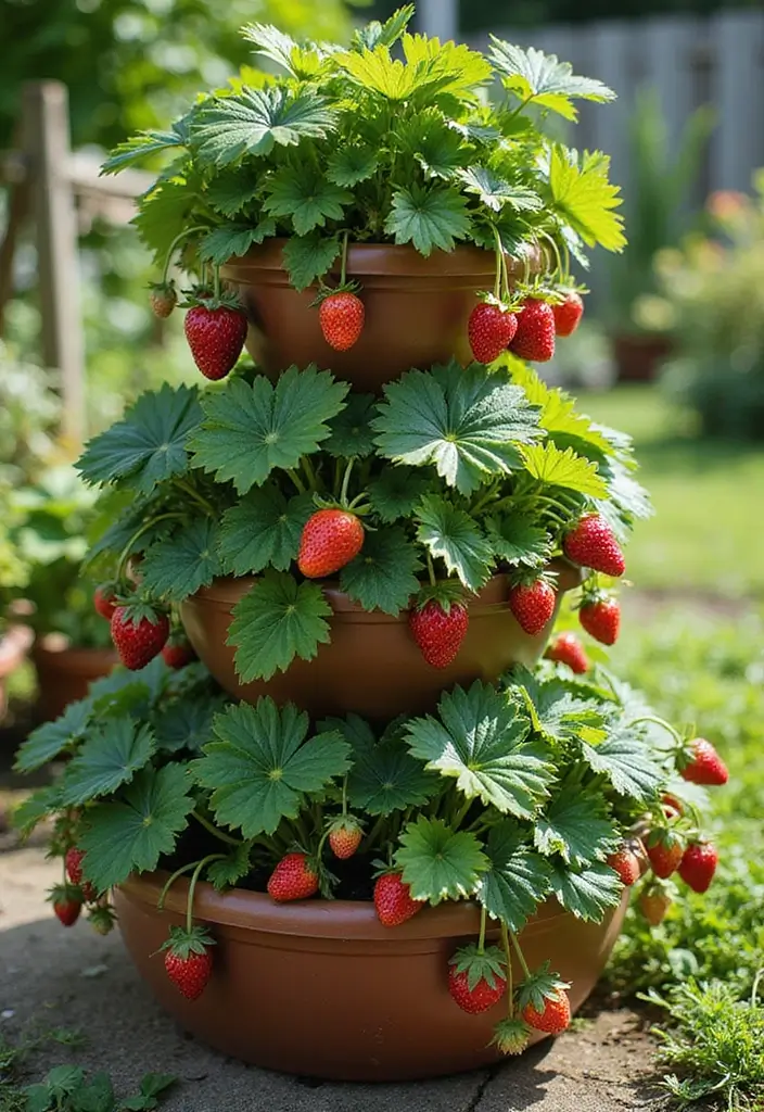 25+ Strawberry Planter Ideas for Sweet and Easy Harvests - 3. Stackable Planters