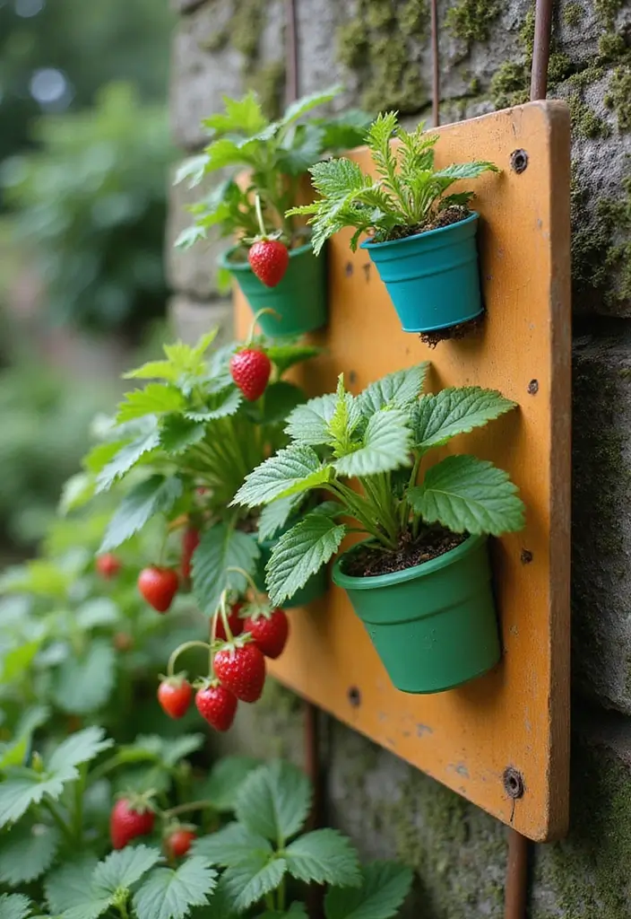 25+ Strawberry Planter Ideas for Sweet and Easy Harvests - 8. Vertical Garden Pocket Planters