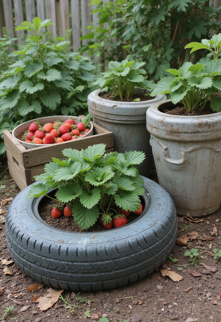 25+ Strawberry Planter Ideas for Sweet and Easy Harvests - 9. Upcycled Containers