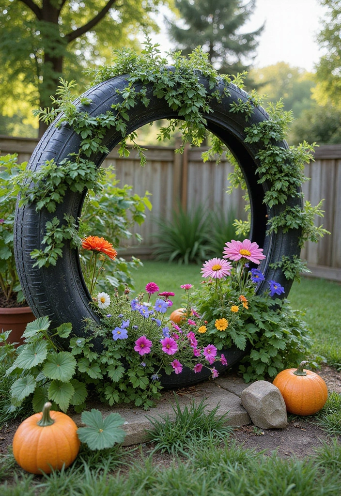 25+ Unique Trellis Ideas You Haven’t Seen Before - 12. Recycled Tire Trellis