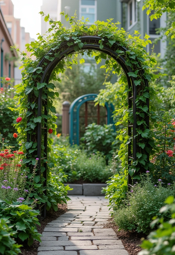 25+ Vegetable Garden Trellis Ideas for Vertical Growth 102 25+ Vegetable Garden Trellis Ideas for Vertical Growth - 16. Arching Ladder Trellis