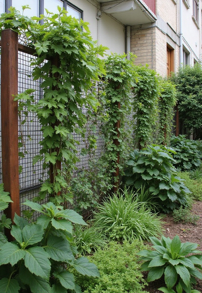 25+ Vegetable Garden Trellis Ideas for Vertical Growth 159 25+ Vegetable Garden Trellis Ideas for Vertical Growth - 25. Mesh Fencing Trellis