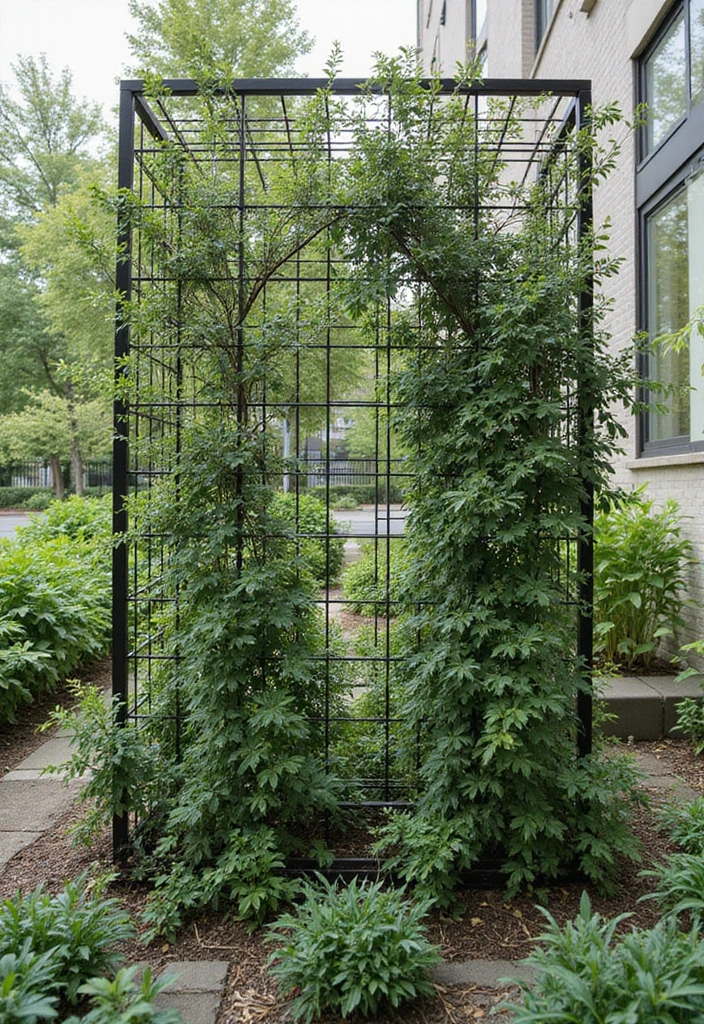 25+ Wall Trellis Ideas to Add Texture and Greenery - 10. Minimalist Wire Trellis