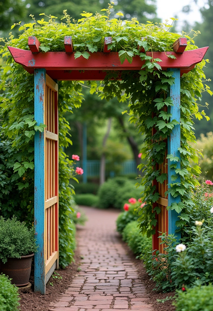 25+ Wall Trellis Ideas to Add Texture and Greenery - 12. Colorful Painted Trellis
