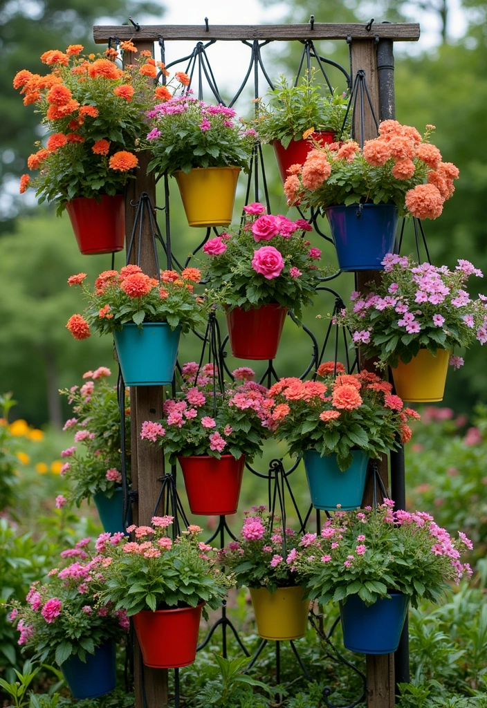 25+ Wall Trellis Ideas to Add Texture and Greenery - 19. Trellis with Hanging Baskets