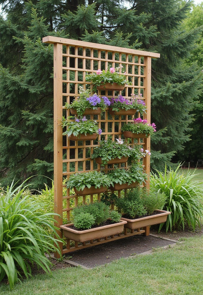 25+ Wall Trellis Ideas to Add Texture and Greenery - 23. Trellis with Built-in Planters