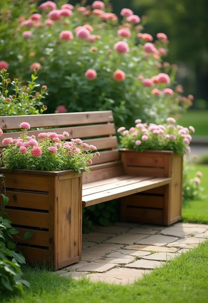 25+ Wooden Planter Ideas for Natural Garden Style 64 25+ Wooden Planter Ideas for Natural Garden Style - 10. Wooden Garden Benches with Planters