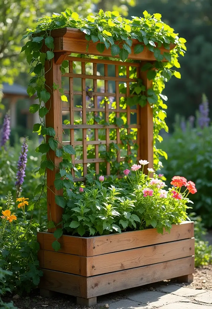 25+ Wooden Planter Ideas for Natural Garden Style 78 25+ Wooden Planter Ideas for Natural Garden Style - 12. Wooden Planter Boxes with Trellis