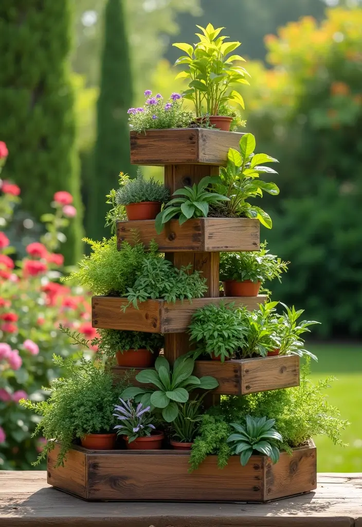 25+ Wooden Planter Ideas for Natural Garden Style 117 25+ Wooden Planter Ideas for Natural Garden Style - 19. Multi-Tiered Wooden Planters