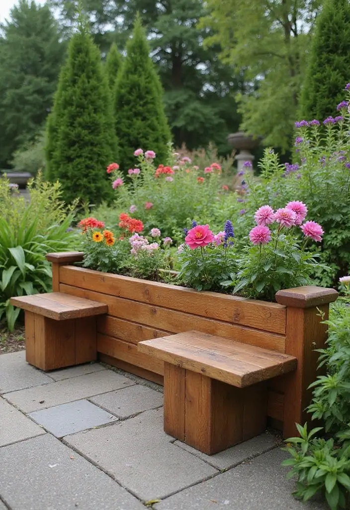 25+ Wooden Planter Ideas for Natural Garden Style 124 25+ Wooden Planter Ideas for Natural Garden Style - 20. Wooden Planters with Bench Seats